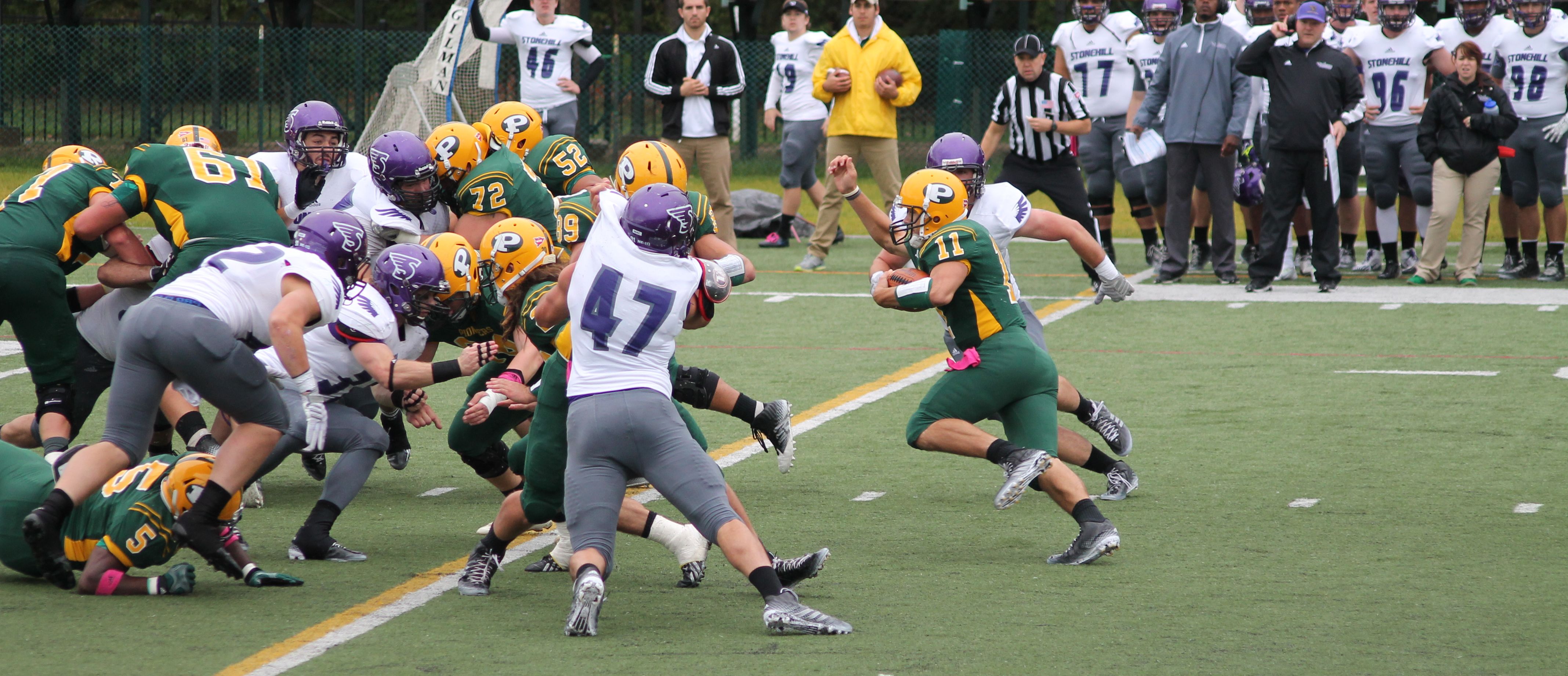 #11 Steven Laurino plunges into the Stonehill defense