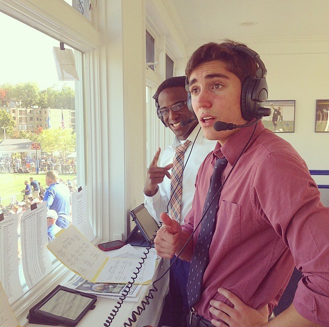 Deandre Wilson and Michael Nicosia calling the plays at multiple sports games.  Photo courtesy of Michael Nicosia
